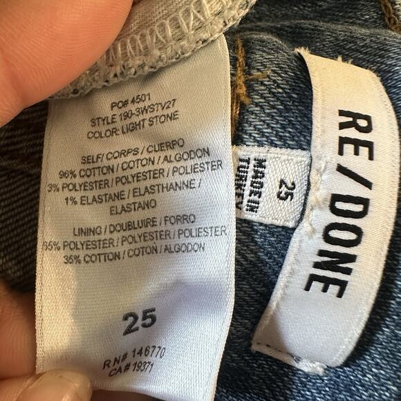 Re/Done Jeans 70s Stovepipe Raw Hem Sz 25 Indie Hipster Stretchy Straight Button - Picture 5 of 10